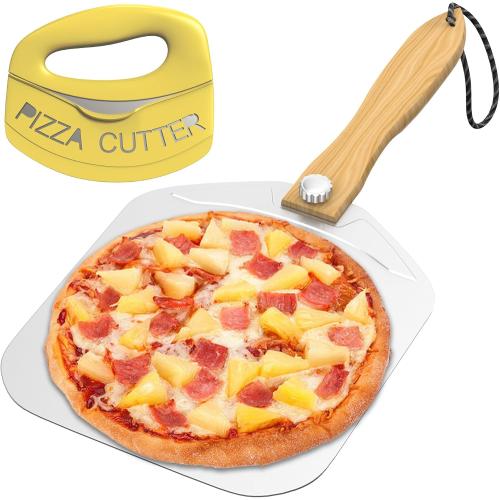 Meykwod Pizza Peel 12 inch, Aluminum Pizza Paddle, Metal Pizza Peel, Pizza Spatula for oven, with Foldable Wood Handle, Pizza oven accessories
