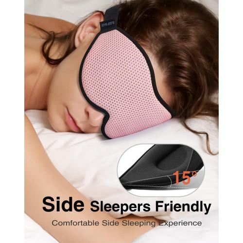 MABAO Sleep Mask for Side Sleeper, Eye Mask for Sleeping Women Men, 3D Contoured Cup No Eye Pressure 100% Light Blocking Sleeping Mask with Adjustable Strap Night Blindfold Flight, Travel, Nap, Pink