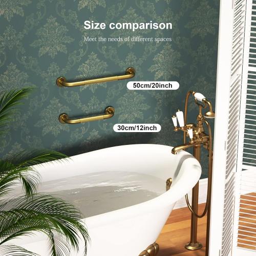 Size 20 Inch Anti Slip Bronze Shower Grab Bar Polished Gold,ZUEXT Antique Brass Bathroom Grab Bar, Knurled Bathroom Balance Bar, Safety Hand Rail Support Handicap Elderly Injury Senior Assist Bath Handle