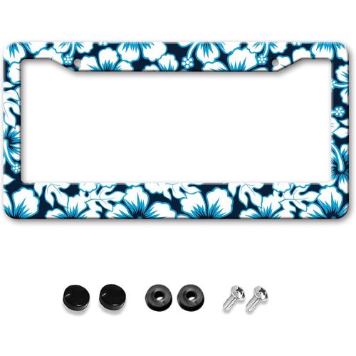 License Plate Frame Floral Hibiscus Car Tags Aluminum License Plate Covers for Girl Women Car Accessories Decoration 2 Holes with Screw