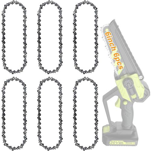 6-Pack Mini Chainsaw Chain 6-Inch: 1/4 LP Pitch, 0.043 Gauge, 37 Drive Links - Durable Replacement Chains for Cordless Electric Portable Chainsaws - Manganese Steel for Tree & Wood Cutting