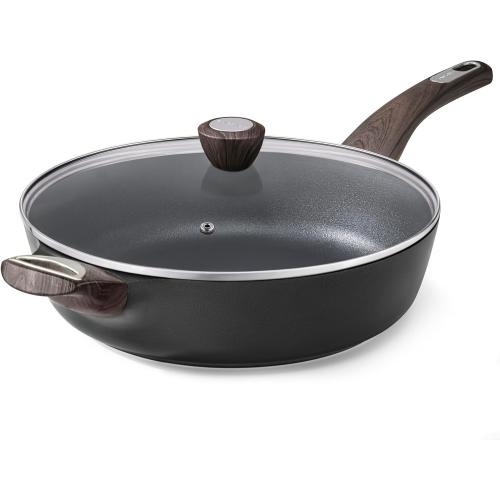 SENSARTE Nonstick Frying Pan Skillet with Lid, 10.5 Inch Deep Frying Pan, 3.8 Qt Non Stick Saute Pan with Cover, Induction Pan, Healthy Non Toxic Cooking Pan with Helper Handle, PFOA PFOS Free