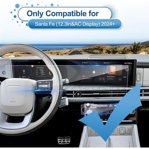 2024 2025 2026 Santa Fe Screen Protector for Hyundai Santa Fe (SEL/XRT/Limited/Calligraphy) (Dual 12.3Inch&AC Displays), 9H Tempered Glass 2026 2025 Santa Fe Hybrid Accessories HD Transparent