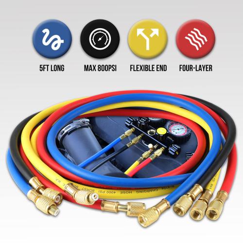 Lichamp HVAC Gauges with Hoses, AC Manifold Gauge Set R134A R410A R404A R22 Refrigerant Gauges