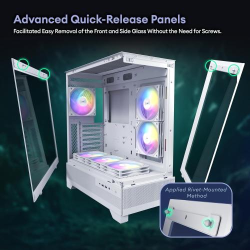 Okinos Aqua 7, Pre-Installed 6 × 120mm PWM ARGB Fan, ATX Mid Tower PC Case, Computer case with Panoramic View Tempered Glass Front & Side Panel, Type C Port, Gaming PC Case, Black