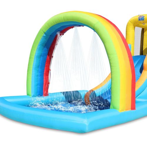 157x79x71 Action Air Inflatable Water Slide, Bounce House with Slide for Wet and Dry, Kids Backyard Waterpark for Summer Fun, Rainbow Splash Pool for Age 3-8, Love for Kids