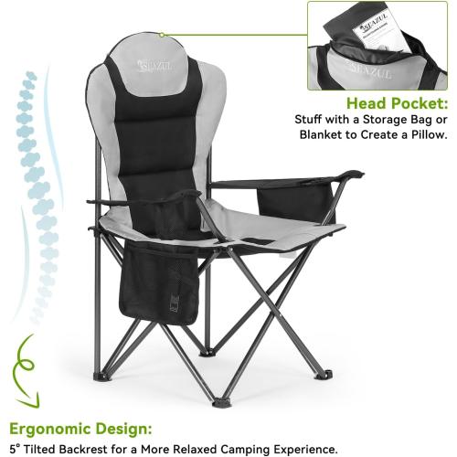 2 pack Color Grey Camping Chairs 2 Pack, Camp Chair for Adults, Folding Chairs for Outside, Support 380 LBS, Portable Travel Lawn Outdoor Camping Chairs with Cup Holder & Cooler Bag, Sports Chairs for Baseball