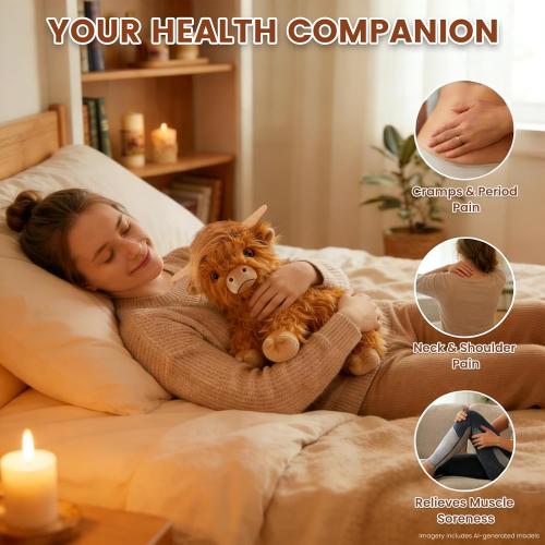 SuzziPals Weighted Highland Cow Stuffed Animals, Microwavable Heating Pad | Period Cramps Relief, Lavender Scented, hyland cow stuffed animal, Stress Relief, Bedtime Companion, Cow Gifts for Women Kids