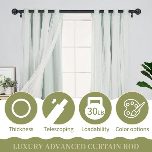 Black Adjustable Curtain Rods for Windows:Farmhouse Heavy Duty Curtain Rod for Bedroom Living Room,Boho Decorative Rustic Drapery Rods with Vintage Coastal Finials,Matte Black 2 Pack 18-45