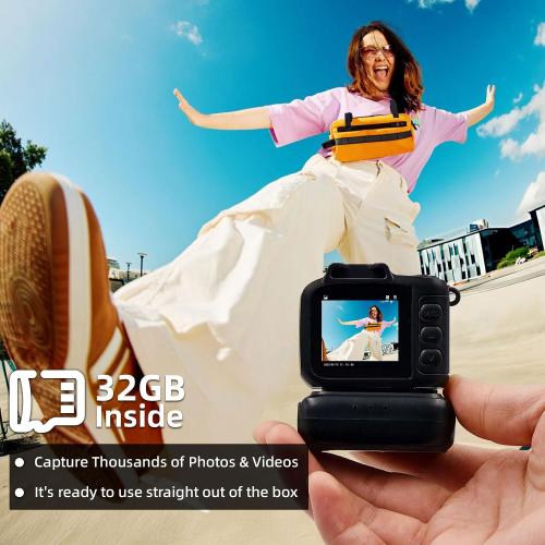Mini Camera Keychain, Mini Retro Digital Camera, Y2K Camera, Wide Angle Lens, 1.4 LCD Screen, 32GB Included, Nostalgic Photos, Vintage Video Effects, Great Gift Idea, Black