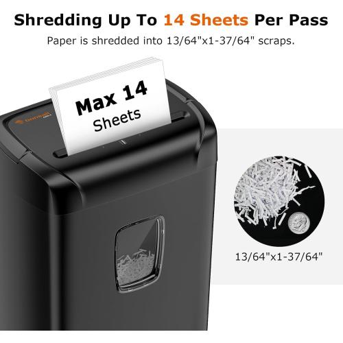 Bonsaii 14-Sheet Paper Shredder for Home Office Use, 10-Minute Cross Cut Shredder with 5.5 Gallons Bin, P-4 High Security Heavy Duty Office Shredder Shred CD/Credit Card