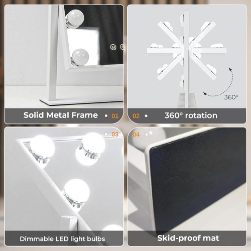 Vanity Mirror with Lights,Makeup Mirror with Lights,Light up Mirrors with Smart Touch 3 Colors Dimmable,Mirror with Lights with 360° Rotation