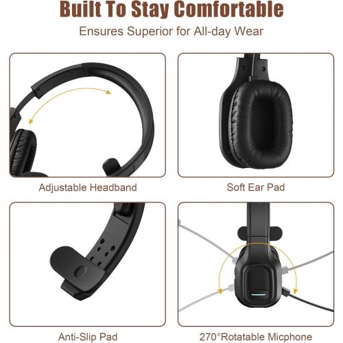 COMEXION Trucker Bluetooth Headset V5.0, Wireless Headset with Noise Canceling&Mute Microphone for Cell Phones, On Ear Bluetooth Headphone for Computer, Zoom Meetings, Skype, Home Office