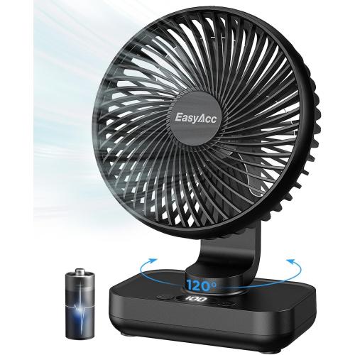 EasyAcc Small Oscillating Fan - 4000mAh, 5-23 Working Time, Rechargeable Desktop Air Circulate Fan with 4 Speed for Home Office