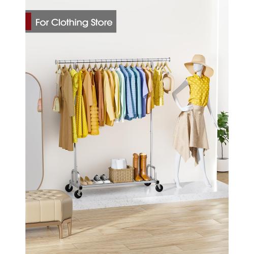 Sakugi Clothes Rack - Large-Capacity Clothing Racks for Hanging Clothes with Lockable Wheels, Space-Saving Metal Coat Rack for Bedroom, Laundry Room, Entryway, 45.6 x 16.9 x 59, Silver