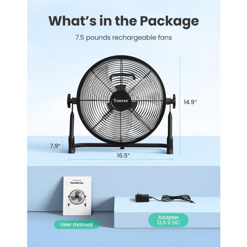 Size 14 Portable Battery Operated Fan, Rechargeable Floor Fan, Hi-Velocity Cordless Camping Fan, USB Phone Charge, 12-60H Runtime, Quiet, Wireless, For Gym Shed Travel Home Outdoor Garage Tent Car Barn