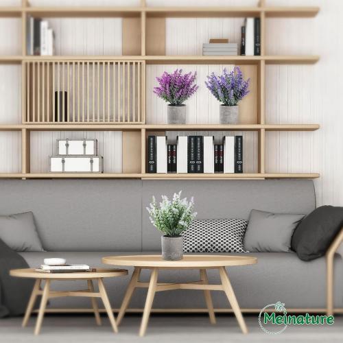 Plant Stand Indoor，3-Pack Lifelike Artificial Lavender ，Artificial Plants Indoor, Nordic Lavender Table Decor，Biodegradable Pot,Suitable for Home and Office Décor