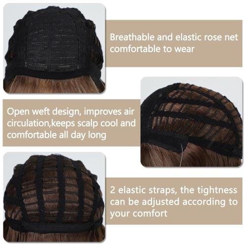 TISHINING Short Brown Mix Blonde Highlight Bob Wig with Bangs for White Women Chin Length Layered Mixed Brown Straight Bob Wig 10 Inch Synthetic Natural Looking Daily Party Wig