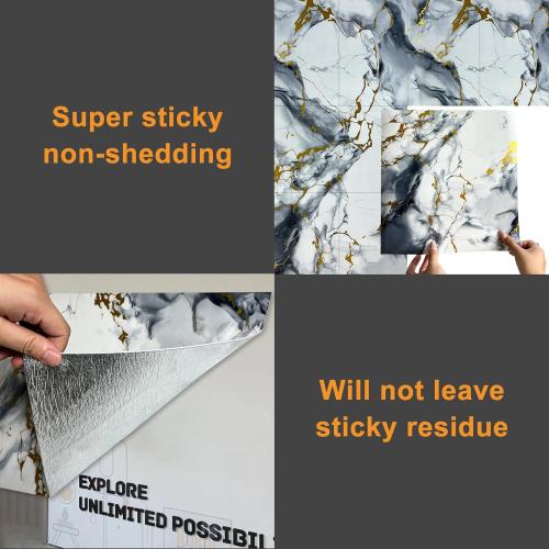 Color Grey marble Wall Panels Peel and Stick，Faux Stone Marble Tile， 10 Pieces 23.6 L x 11.8 W（278.48 sq in. Coverage） Heat-Resistant Backsplash Tile，Ideal for Kitchen Bathrooms Living Rooms Bedrooms.(10, DU008)