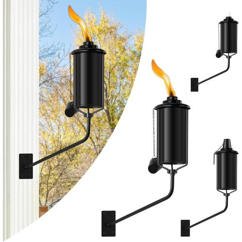 ZSZMFH 4 Pcs Wall Mounted Citronella Torches, 16 oz Garden Torches for Outside, Refillable Flame Light Torch, Outdoor Metal Torch for Yard, Patio, Deck, Garden, Party, Landscape