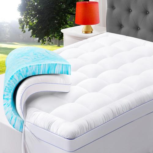 ABENE King Size Dual Layer 3 Inch Memory Foam Mattress Topper, 2 Inch Memory Foam Bed Pad Plus 1 Inch Down Alternative Pillowtop Mattress Pad Cover, Plush Soft Bed Topper for Back Pain Relief