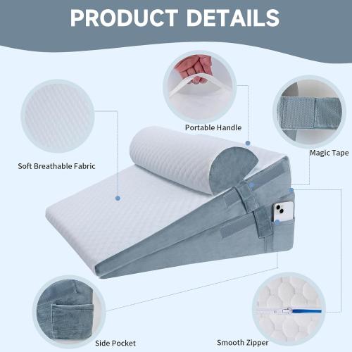 Bed Wedge Pillow for Sleeping, 3 Pcs Adjustable Height 4.5&7.5&12 Inch Triangle Pillow Wedge for Post Surgery, Acid Reflux, Snoring, Legs Pain Relief