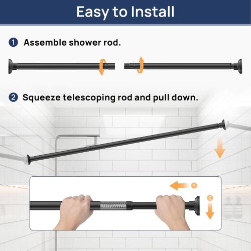 ENJOYBASICS Matte Black Shower Curtain Rod 30 to 76 Inches, 1 Inch Stainless Steel Adjustable Spring Tension Rods No Drill for Bathroom, Closet, Window, Room Divider, Never Rust, Non Slip
