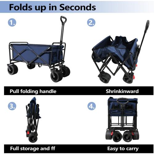 Size Large Color Blue Large Collapsible Wagon Cart Heavy Duty Foldable, Large Capacity Foldable Grocery Beach Wagon for Camping Sports Shopping, Blue
