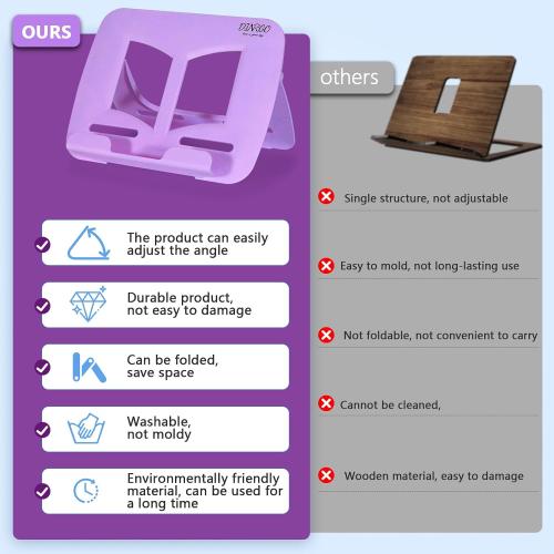 Portable Book Stand Book Holder Book Rest for Kids Reading Hands Free Cookbook Holder Textbook Stands Music Stand Lightweight Waterproof Book Stand Gifts School Supplies (Purple 11.82 *8.26)