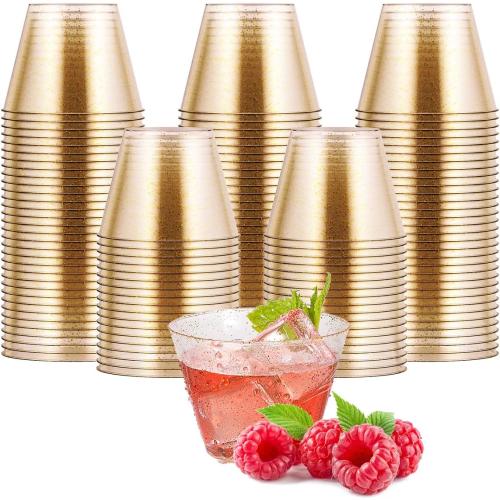 JOLLY CHEF 5 oz 100 Pack Small Glitter Disposable Cups, Glitter Plastic Cups, Disposable Plastic Shot Glasses Perfect for Parties Halloween Thanksgiving Christmas