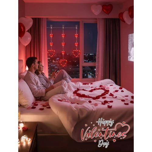 Valentines Day Window Lights, 65 LED 10 Red Heart Lights USB/Battery Operated, Timer Memory with 8 Modes Hanging Valentines Decorations Light for Valentine's Day Anniversary Wedding Decor