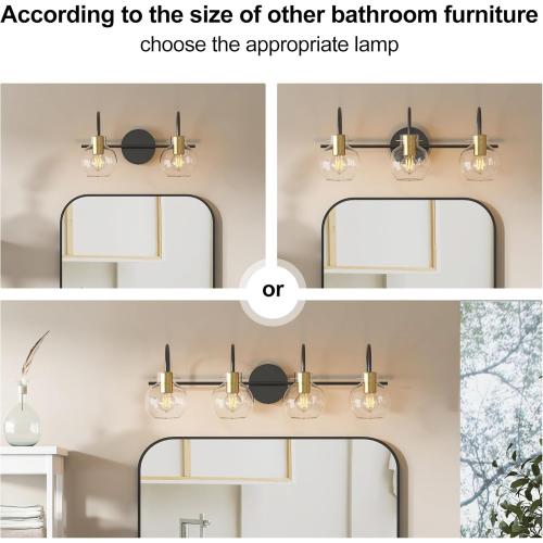 Bathroom Vanity Light Fixtures,3 Light Brushed Black Wall Sconces, Modern Bathroom Lighting Over Mirror, UL Certified with Glass Shades, Vanity Lights for Bathroom, Bedroom, Hallway