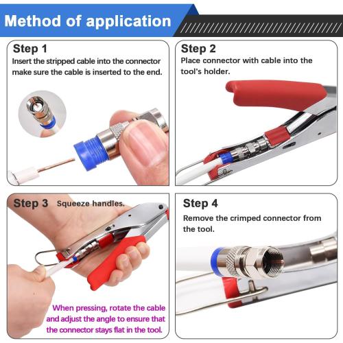 mxuteuk RG59 RG6 Coax Cable Crimper Tool Coaxial Compression Tool Fitting Wire Stripper With 5PCS F Type RG6 Compression Connectors
