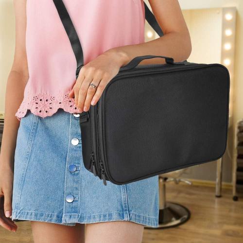 Travel Makeup Case Cosmetic Train traveling kit Organizer Portable Artist Storage Makeup Bag with Adjustable Dividers for Cosmetics Makeup Brushes Jewelry Digital Accessories 16x11x4 waterproof bag