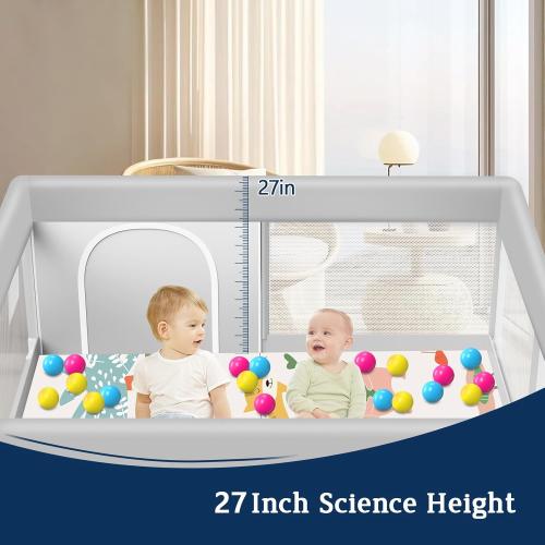 Baby Playpen with Mat, 50x50 Inch Playpen with Mat Waterproof for Babies and Toddlers Play Pen Playards Safety Gate Fence Active Center Indoor