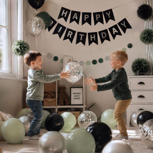 ANSOMO Sage Green and Black Happy Birthday Party Decorations Men Boys