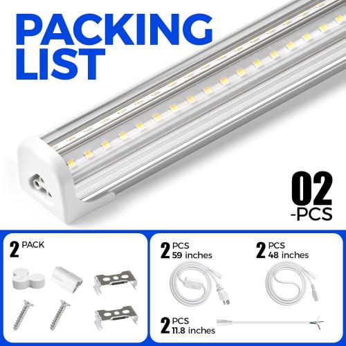 Barrina T8 LED Shop Lights for Workshop 4FT, 50W, 5000K, Daylight White, Clear Cover, Ceiling, V-Shape Shop Light Fixture, Garage, Warehouse, Basement, ETL Listed, 4Packs