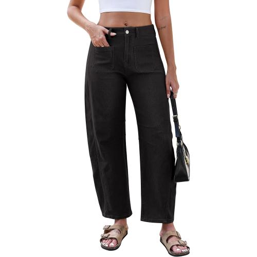 Pants Women - Stretchy High Waist Baggy Pants Y2k Boyfriend Ankle Trousers with Pockets