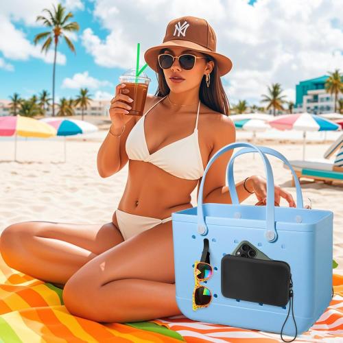 Silicone Phone Holder for Bogg Bag, Soft Silicone Insert Wallet Charm with 2 Pcs Key Holder for Bogg Bags Accessories, Attachment for Bogg Beach Bags Tote Bag Fits for iPhone Android Phones (Black)