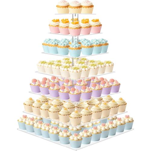 Size 7 Tier weddingwish Cupcake Stand, 7 Tier Square Cupcake Stand for 160 Cupcakes, Acrylic Cupcake Tower Stand, Large Cupcake Display Stands, Tiered Cupcake Holder Stand for Birthday, Party, Baby Shower