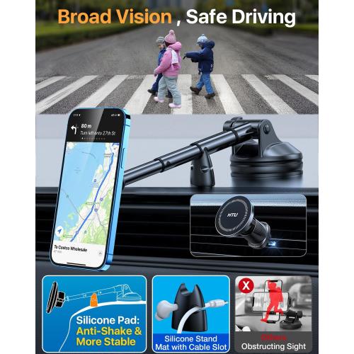 HTU 2025 Upgraded for Magsafe Car Mount [80LBS Strongest Suction & Military-Grade] Powerful Magnetic Cell Phone Holder for Car Dashboard Windshield for iPhone 16 15 14 Pro Max Mini (Black)