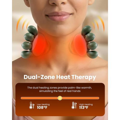 Neck Massager with Heat - Neck and Back Shiatsu Massager for Relieve Fatigue, Deep Tissue Portable Neck and Shoulder Massager for Home and Travel, Green