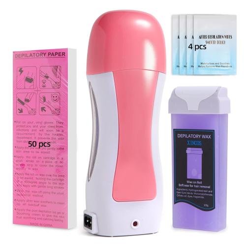 Tobcharm Roll On Wax Kit With Portable Warmer, Roller With 100g Soft Cartridge, 50 Strips. Professional Machine For Hair Removal. At Home Waxing Women And Man Both.