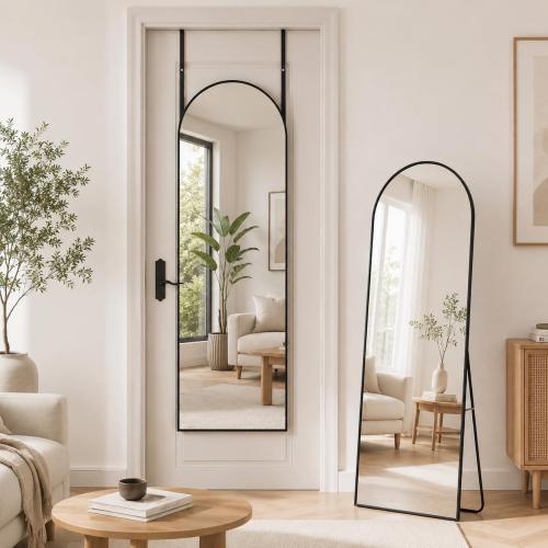 Antok 56 x14” Arched Full Length Floor Mirror, Black Aluminum Frame, Free Standing/Wall Mount/Leaning for Bedroom, Living Room, Dressing Room