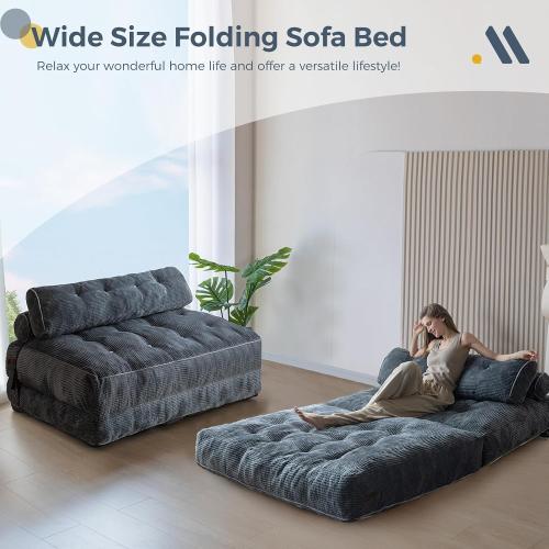 MAXYOYO Folding Sofa Bed, Convertible Chair with Pilow Foldable Couch with Back Support, Portable Fold Out Chair Bed Comfy Floor Sofa Lounge for Living Room Bedroom, Dark Grey, Double