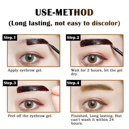Peel Off Tattoo Eyebrow Gel Set, Natural Color Eye-Brow Gel Long-Lasting Waterproof Eyebrow Tattoo, Easy Peel Off Eyebrow Brow Tattoo Makeup -Up To 3 Days (Light Brown)