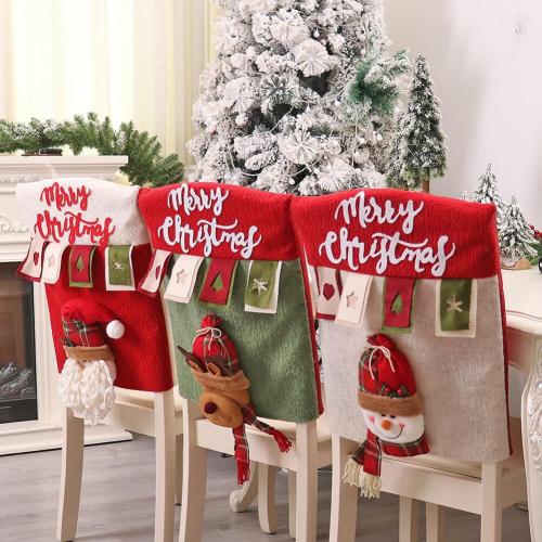 ikasus Dining Chair Back Cover Christmas Santa and Reindeer Protector Holiday Decorations Ornaments for Xmas Indoor Decoration, Party Holiday Festival Restaurant Decor Red#2