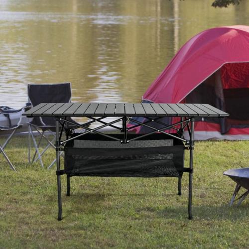 Size 47” x 21.65” x 26.7 Lightweight Aluminum Folding Camping Table (47” x 21.65” x 26.7”), Portable Roll-Up Design for Outdoor, Camping, Beach, BBQ, Patio, and Picnic, Durable & Waterproof with Carrying Bag
