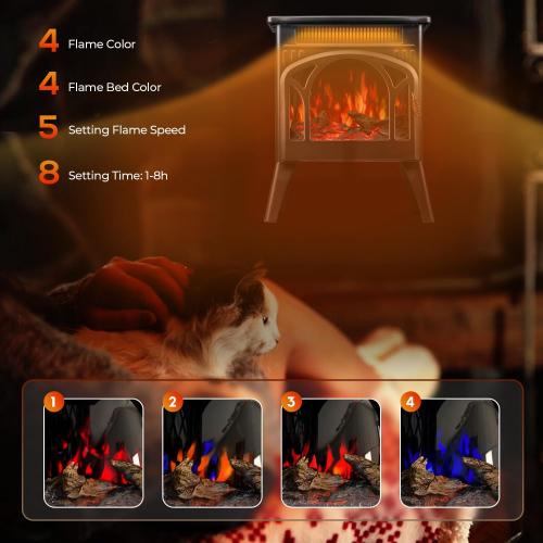 R.W.FLAME Electric Fireplace Heater 17 with Remote Control, Cathedral Stylish, Different Flame Effects and Log Set Colors, Adjustable Brightness and Heating Mode, Overheating Safe Design