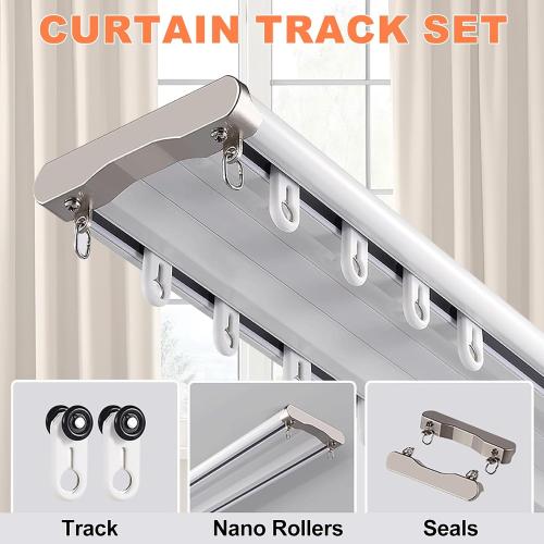 Double Curtain Track Ceiling Mount, 9.2ft (2.8m) Heavy Duty White Aluminum Alloy Curtain Rail with Nano Rollers, Blackout Drop Ceiling Track for Bedroom Window Hotel (White)